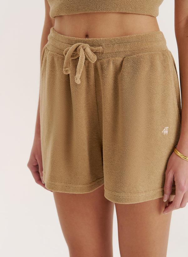 4th & Reckless Camel Towelling Branded Short- Zita