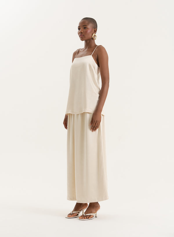 4th & Reckless Champagne Satin Maxi Skirt- Hemma