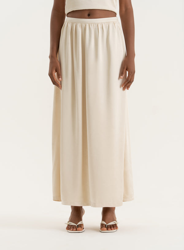 4th & Reckless Champagne Satin Maxi Skirt- Hemma