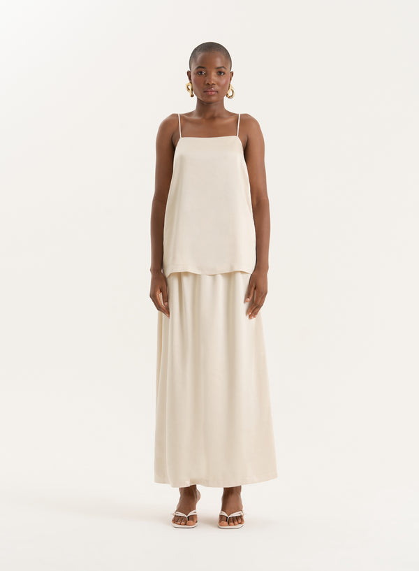 4th & reckless Champagne Satin Maxi Skirt- Hemma