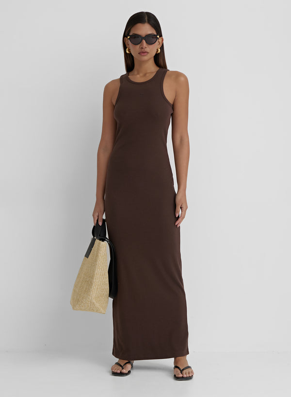 4th & Reckless Chocolate Jersey Midaxi Dress- Emel