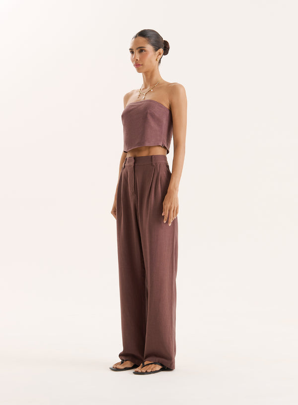4th & Reckless Chocolate Linen Blend Trouser- Macie