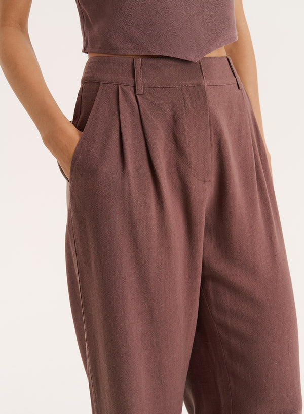 4th & Reckless Chocolate Linen Blend Trouser- Macie
