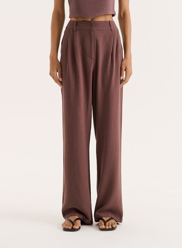 4th & Reckless Chocolate Linen Blend Trouser- Macie