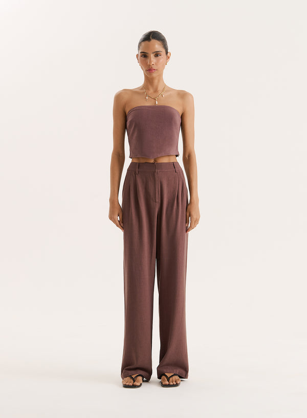 4th & reckless Chocolate Linen Blend Trouser- Macie