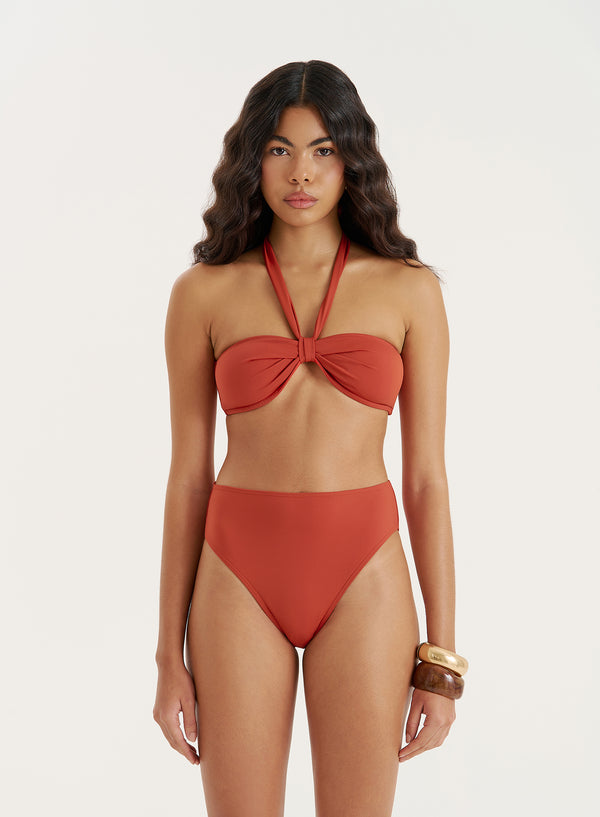 4th & reckless Coral Halterneck Tie Bikini Top- Gia
