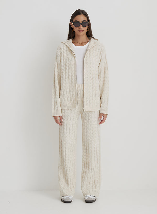4th & Reckless Cream Cable Knit Zip Hoodie- Janina