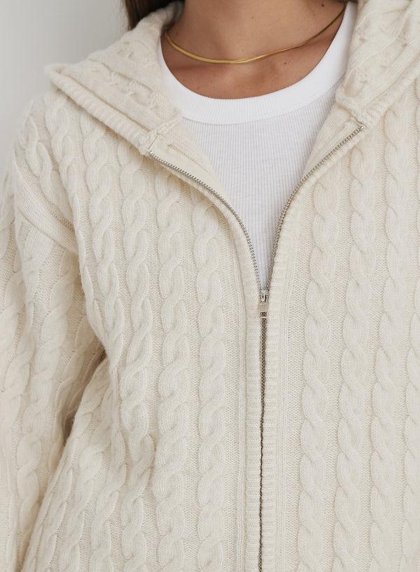 4th & Reckless Cream Cable Knit Zip Hoodie- Janina