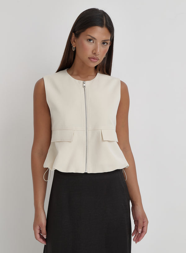 4th & reckless Cream Cotton Drawstring Gilet- Sei