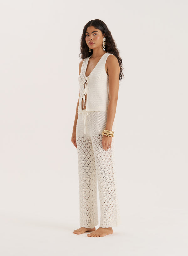 4th & Reckless Cream Crochet Mix Tie Top- Elena
