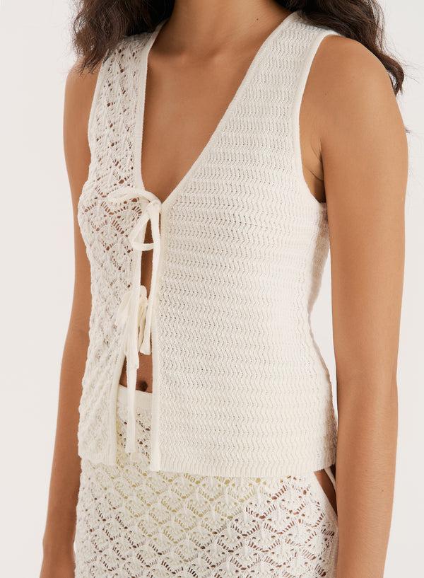 4th & Reckless Cream Crochet Mix Tie Top- Elena