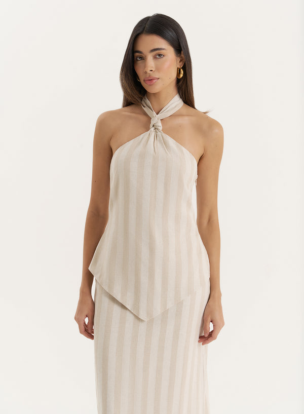 4th & reckless Cream Halterneck Stripe Top- Tate