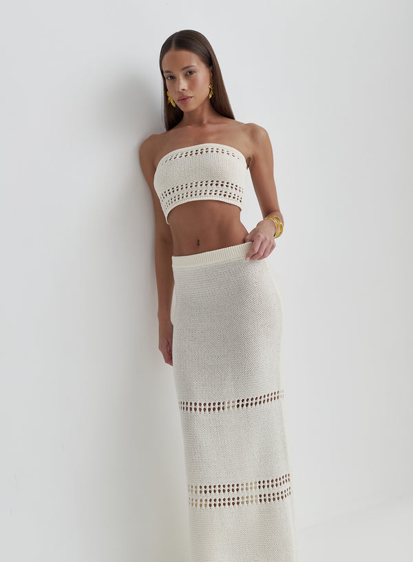 4th & Reckless Cream Knitted Bandeau Crop Top- Odette