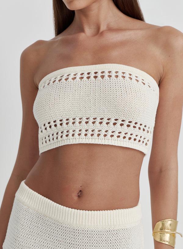 4th & Reckless Cream Knitted Bandeau Crop Top- Odette