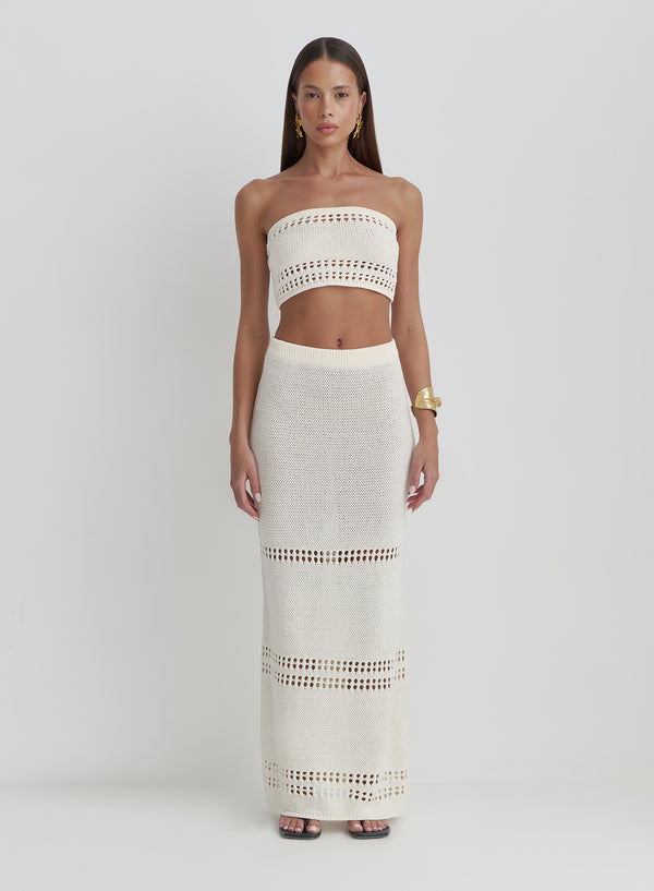 4th & Reckless Cream Knitted Bandeau Crop Top- Odette