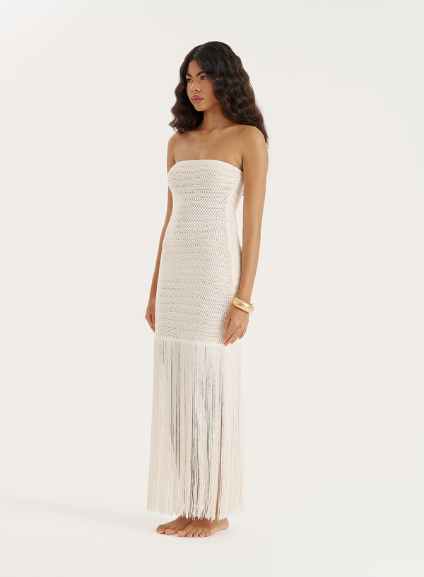 4th & Reckless Cream Knitted Fringe Trim Dress- Addie