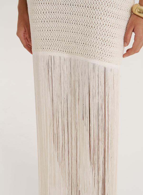 4th & Reckless Cream Knitted Fringe Trim Dress- Addie