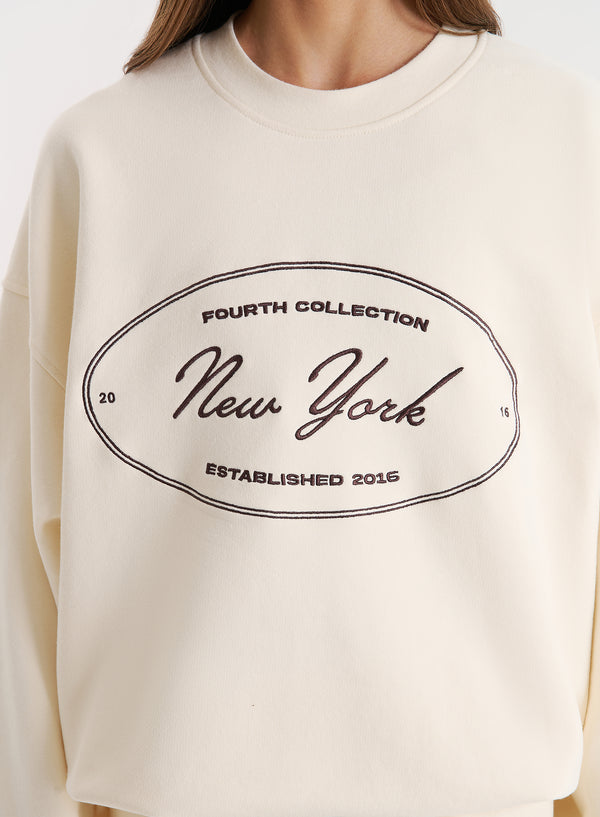 4th & Reckless Cream New York Emblem Sweatshirt- Chai