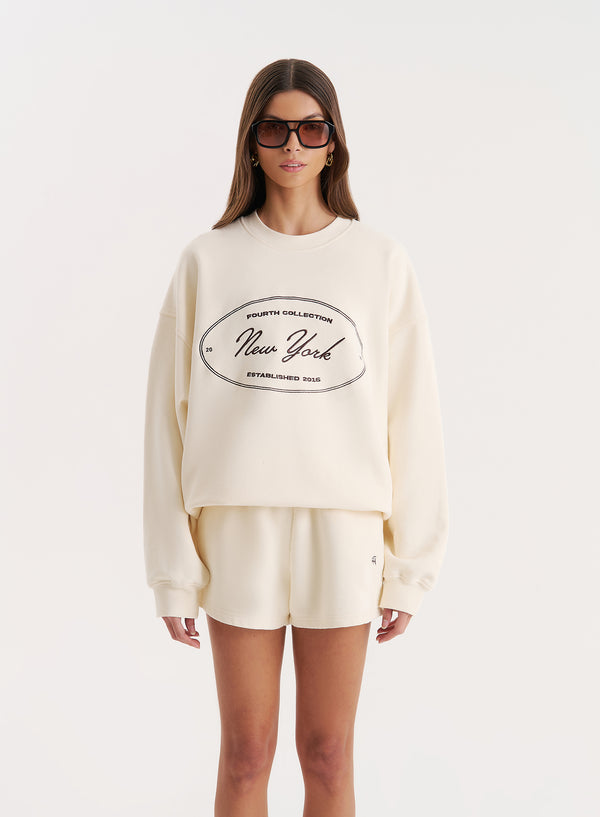 4th & reckless Cream New York Emblem Sweatshirt- Chai