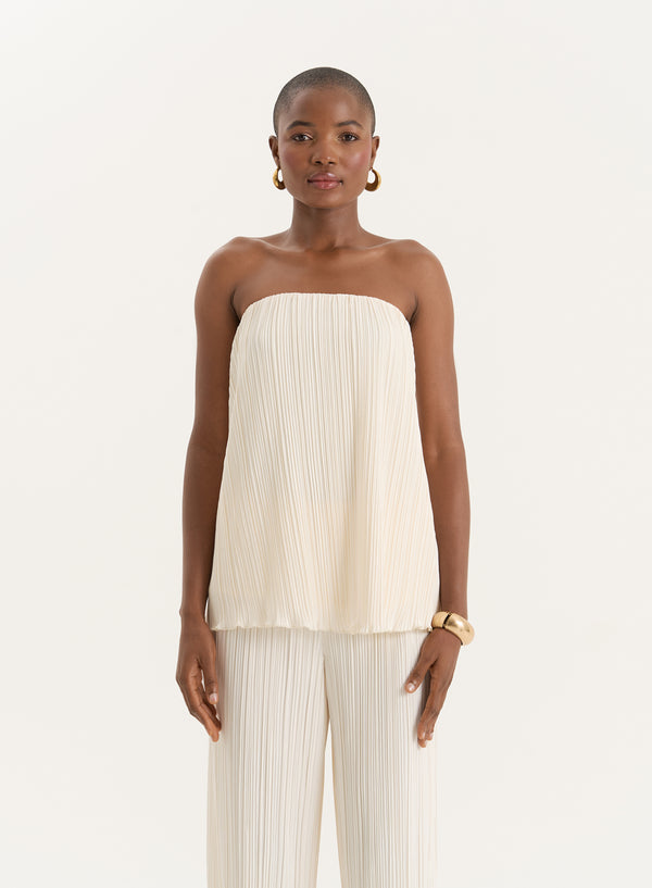4th & reckless Cream Plisse Bandeau Top- Olivia