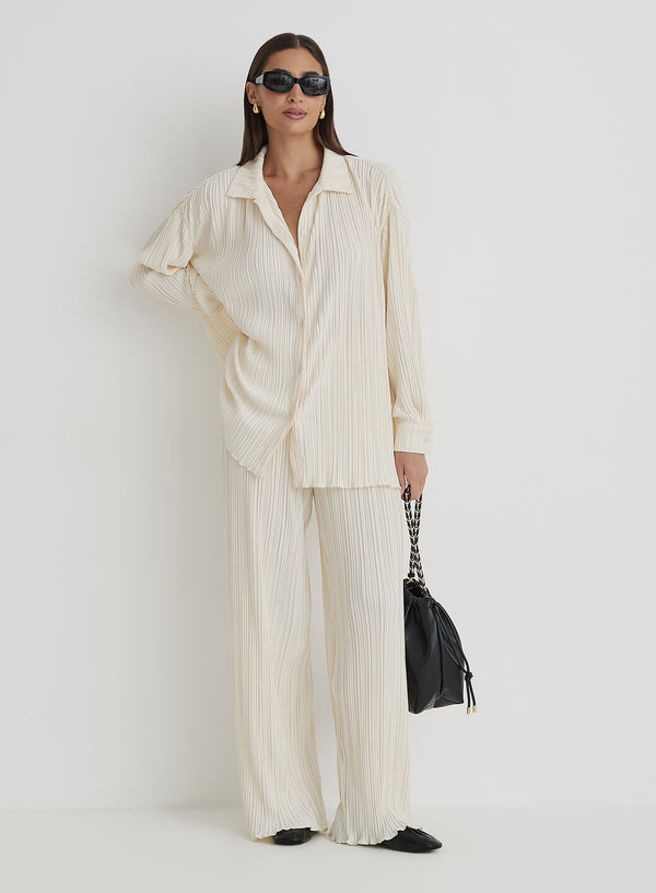 4th & reckless Cream Plisse Trousers - Palais