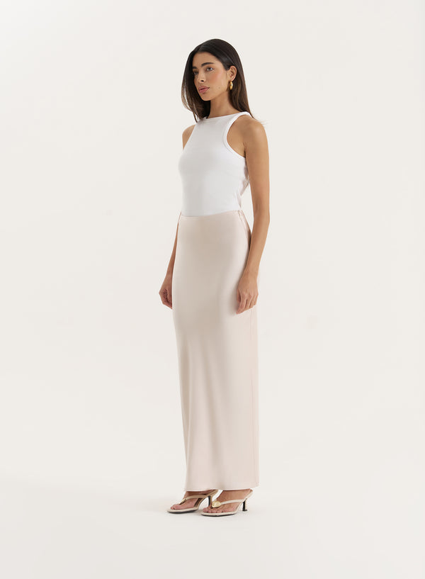 4th & Reckless Cream Satin Maxi Skirt- Novah