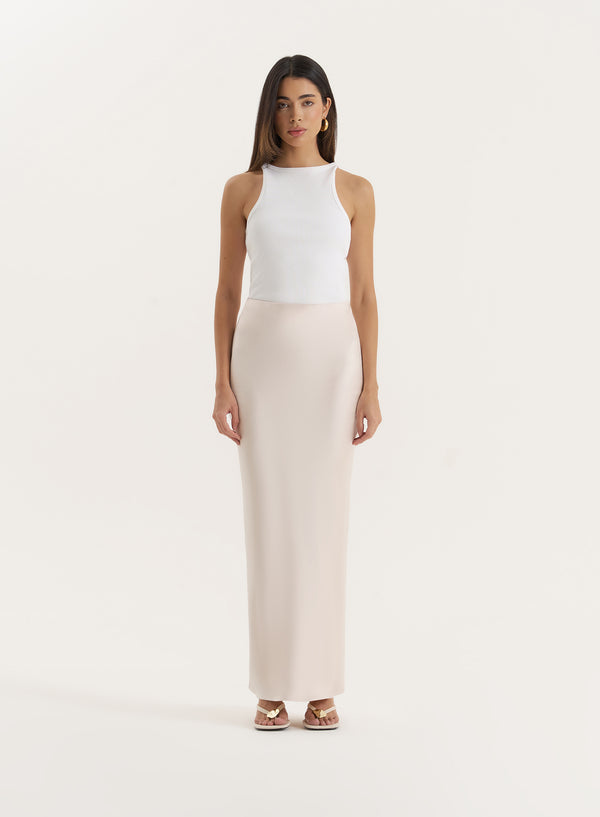 4th & reckless Cream Satin Maxi Skirt- Novah