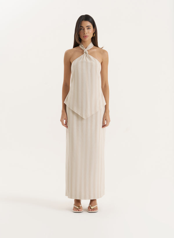 4th & reckless Cream Stripe Maxi Skirt- Tate