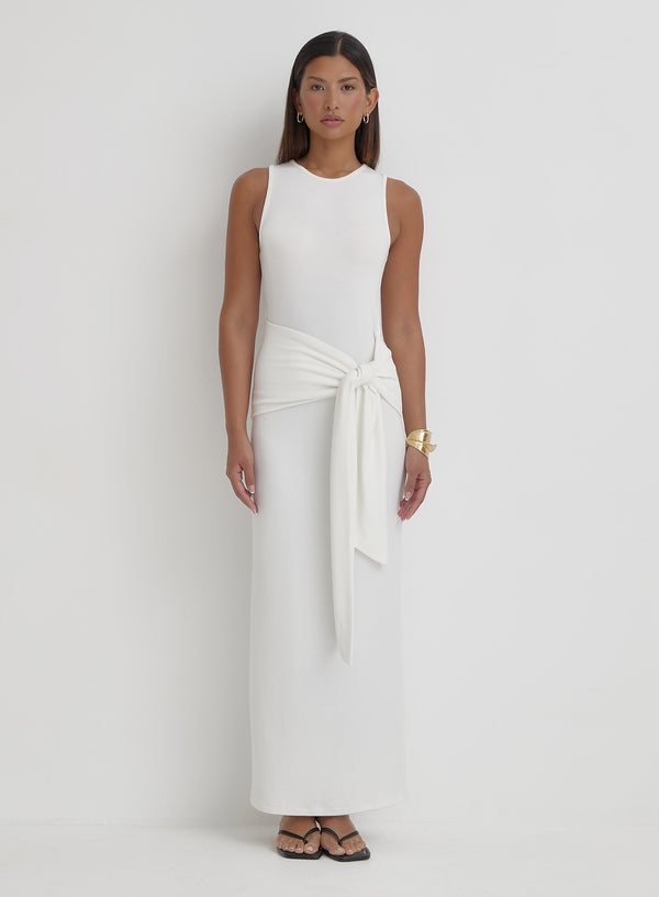 4th & reckless Cream Tie Front Maxi Dress- Adanna