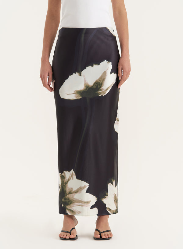 4th & Reckless Floral Print Satin Maxi Skirt- Novah