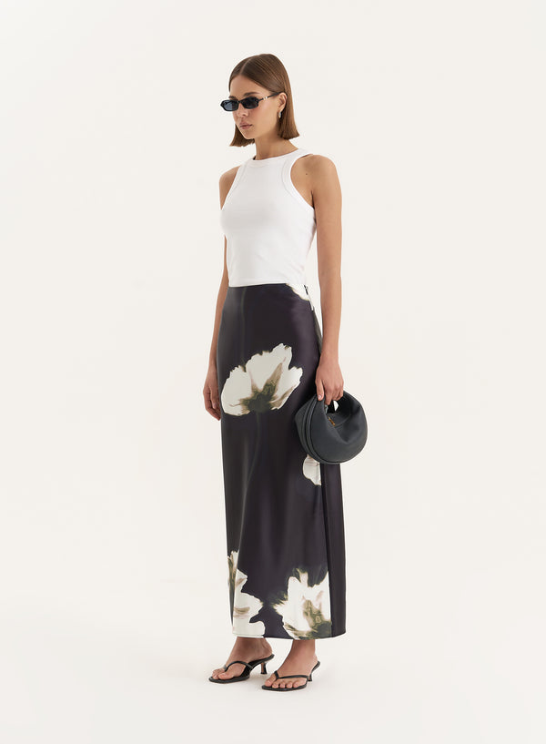 4th & Reckless Floral Print Satin Maxi Skirt- Novah