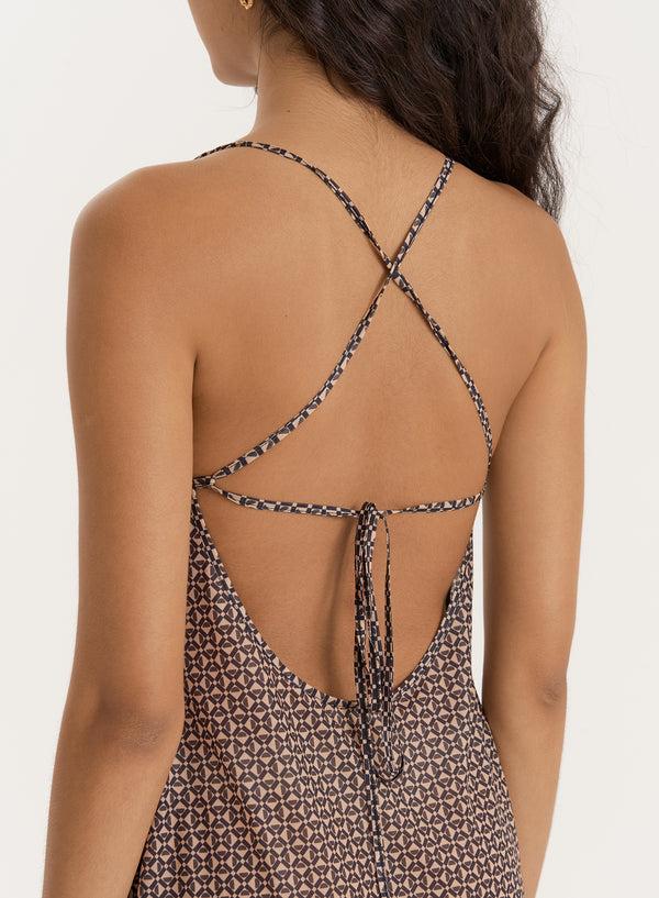 4th & Reckless Geo Printed Mesh Midaxi Dress- Alani