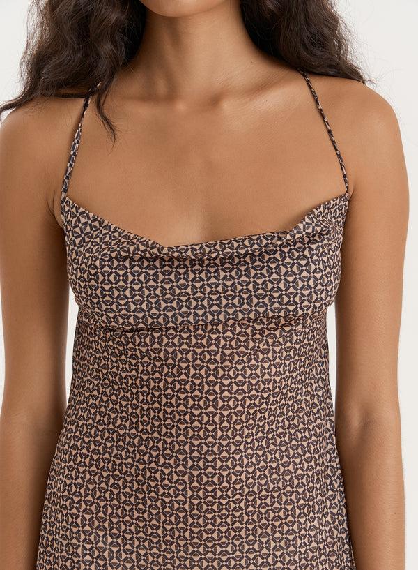 4th & Reckless Geo Printed Mesh Midaxi Dress- Alani