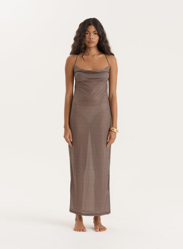 4th & reckless Geo Printed Mesh Midaxi Dress- Alani