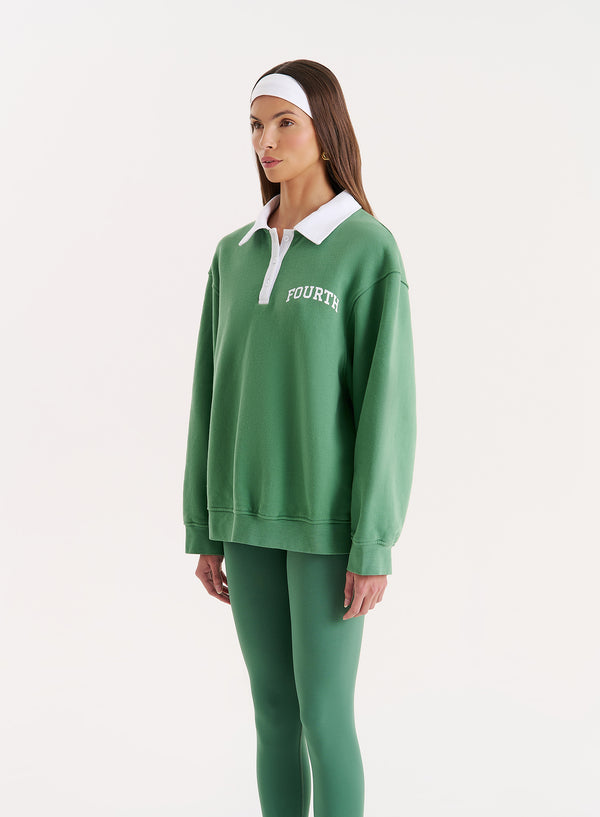 4th & Reckless Green Branded Polo Sweatshirt- Clover