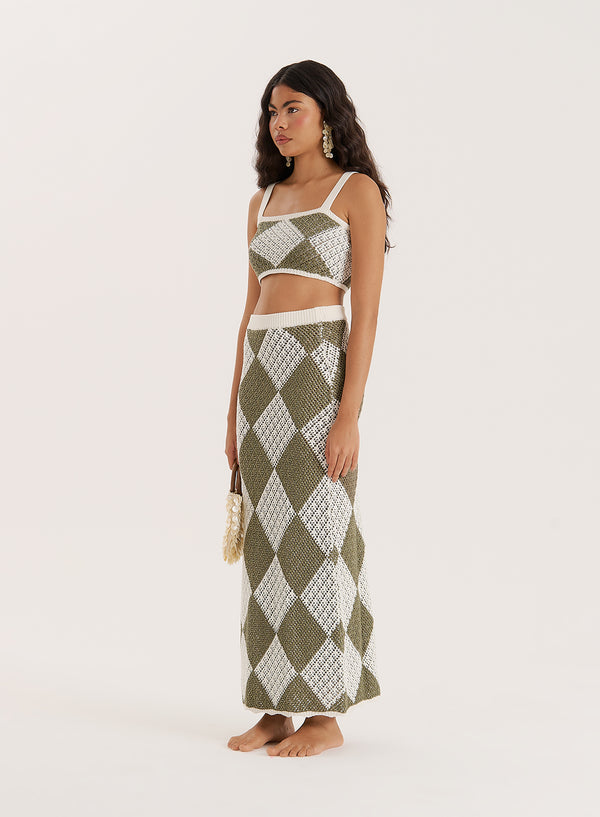 4th & Reckless Green Crochet Knit Maxi Skirt- Sierra