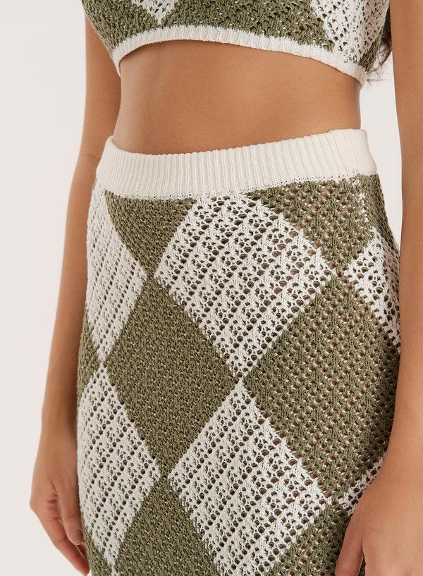 4th & Reckless Green Crochet Knit Maxi Skirt- Sierra