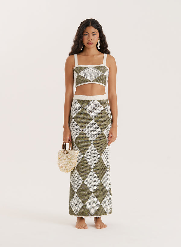 4th & reckless Green Crochet Knit Maxi Skirt- Sierra