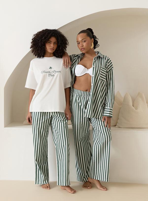 4th & Reckless Green Stripe Oversized Shirt- Rio