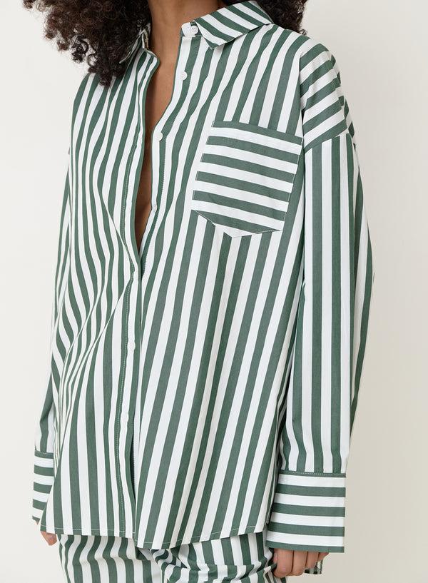 4th & Reckless Green Stripe Oversized Shirt- Rio
