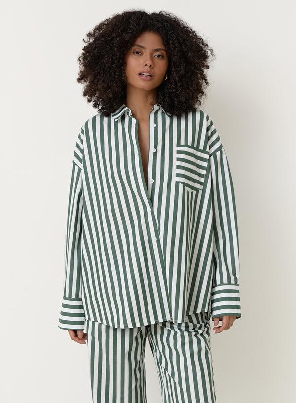 4th & reckless Green Stripe Oversized Shirt- Rio