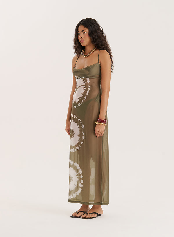4th & Reckless Green Tie Dye Mesh Maxi Dress- Solea