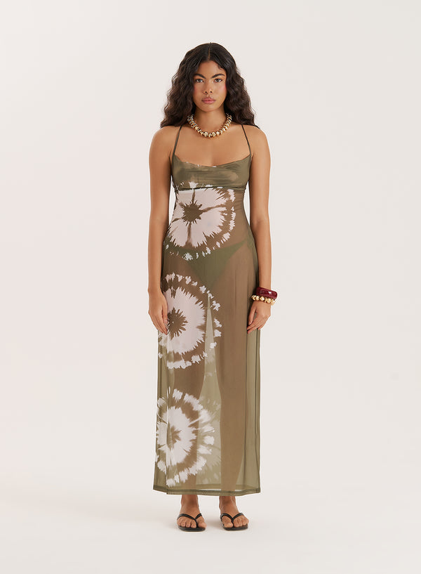 4th & reckless Green Tie Dye Mesh Maxi Dress- Solea
