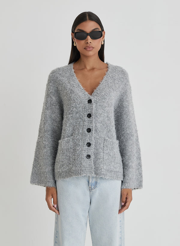 4th & reckless Grey Brushed Knit Cardigan- Lidia