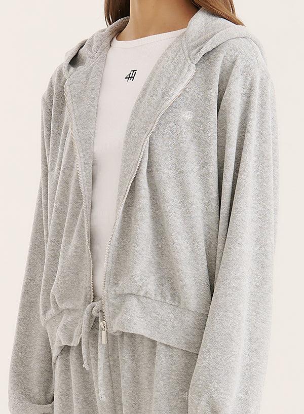 4th & Reckless Grey Towelling Zip Hoodie- Livia