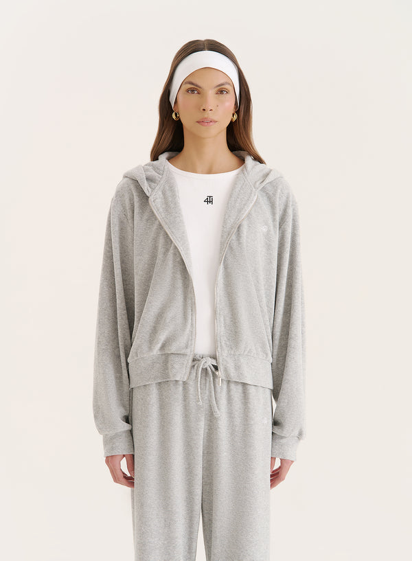 4th & reckless Grey Towelling Zip Hoodie- Livia