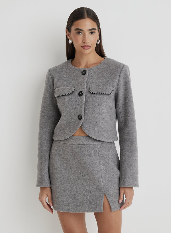 4th & Reckless Grey Wool Tailored Mini Skirt- Mable