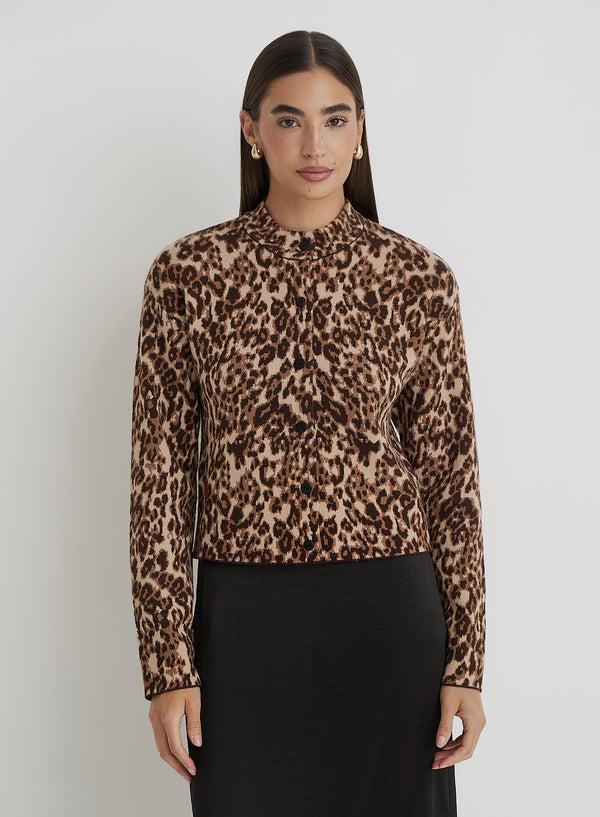 4th & Reckless Leopard Print Knitted Cardigan- Drew