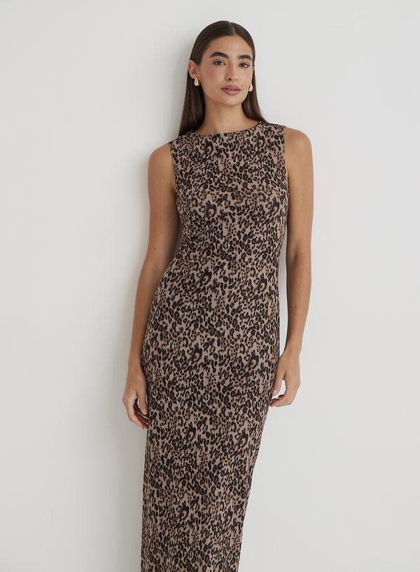 4th & Reckless Leopard Print Mesh Maxi Dress- Derry