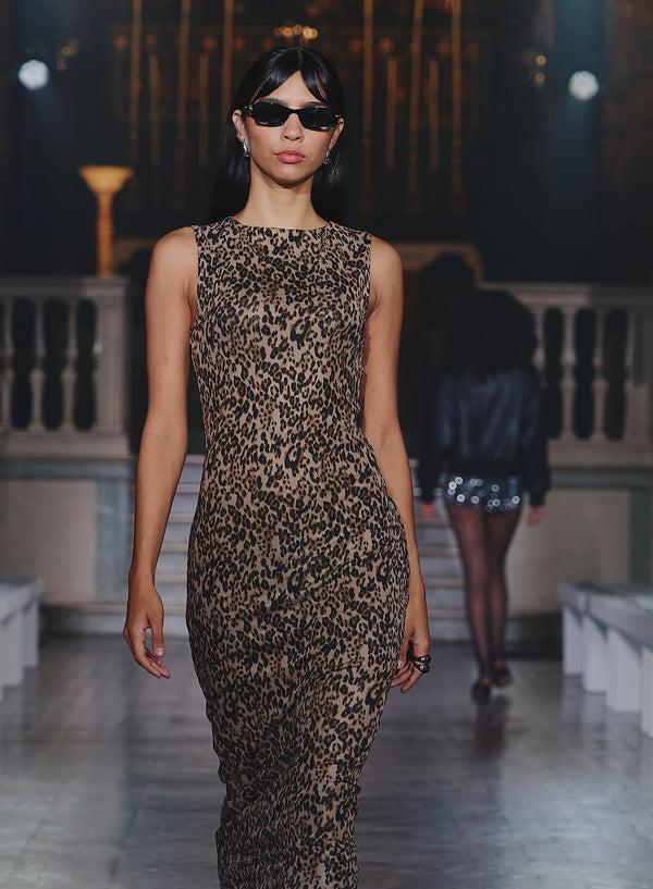 4th & Reckless Leopard Print Mesh Maxi Dress- Derry